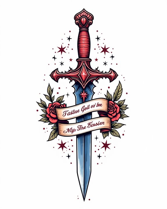 vivid red blue dagger