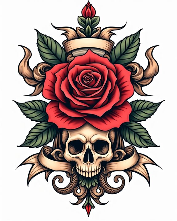 vivid skull rose contrast