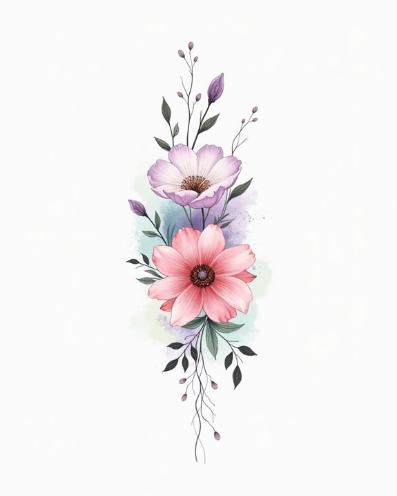 vivid watercolor floral tattoos