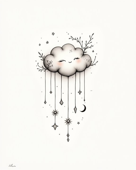 whimsical cloud and raindrops