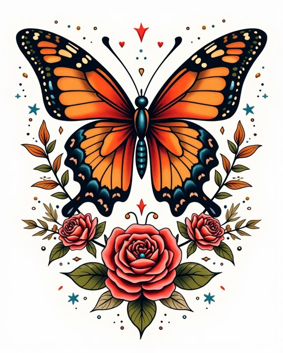 whimsical colorful butterfly tattoo