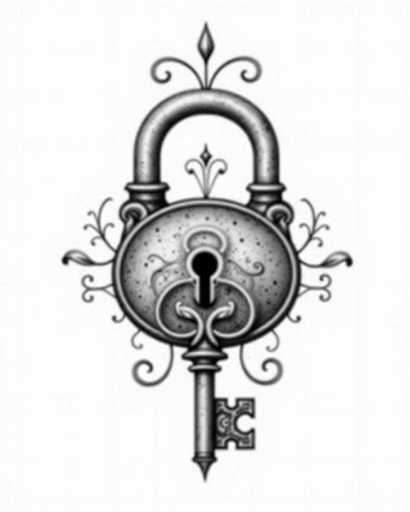 whimsical colorful lock tattoo