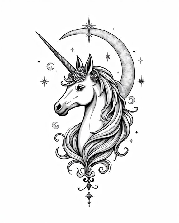 whimsical colorful unicorn tattoos