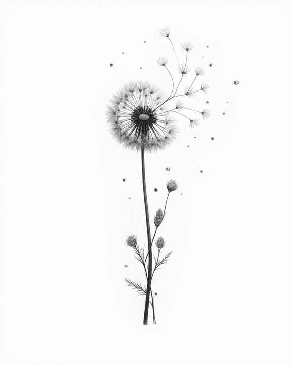 whimsical floating dandelion seeds