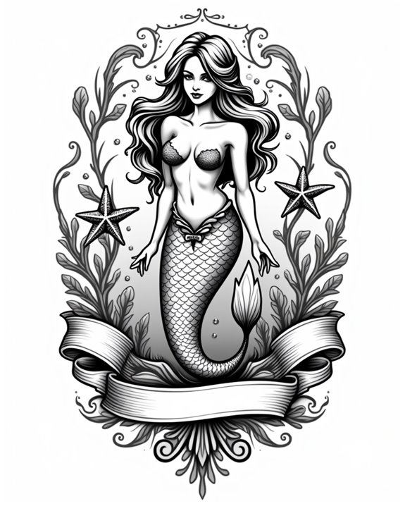 whimsical mermaid with starfish