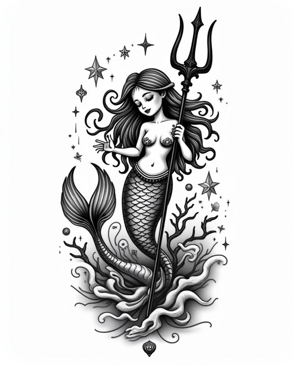whimsical mermaid with trident