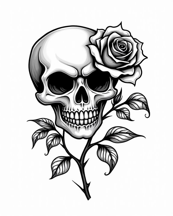 whimsical skull and rose