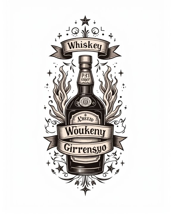 whimsical vibrant whiskey tattoo