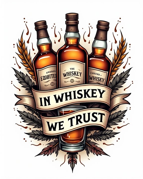 whiskey themed bold script tattoos
