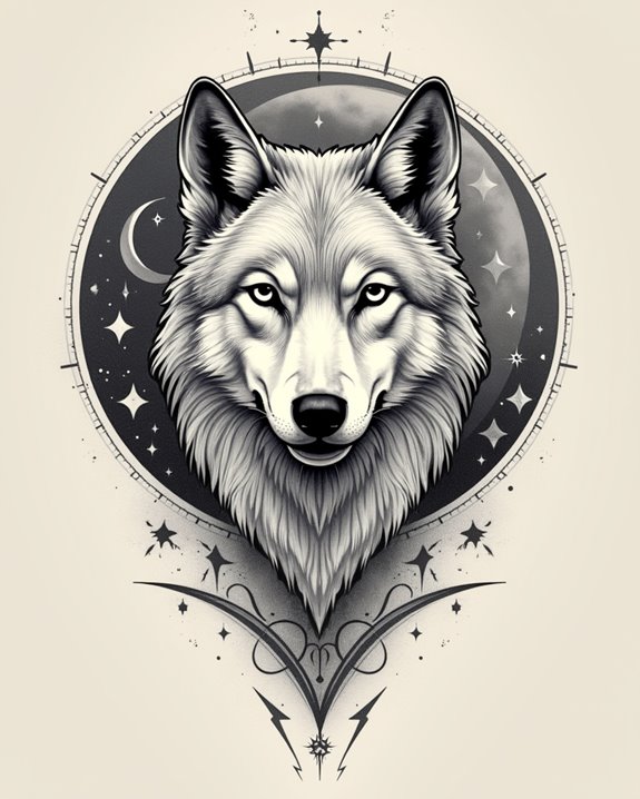 wolf under starry sky